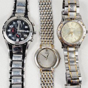 3 Mens Wrist Watches Fossil Blue, Peugeot, Seiko